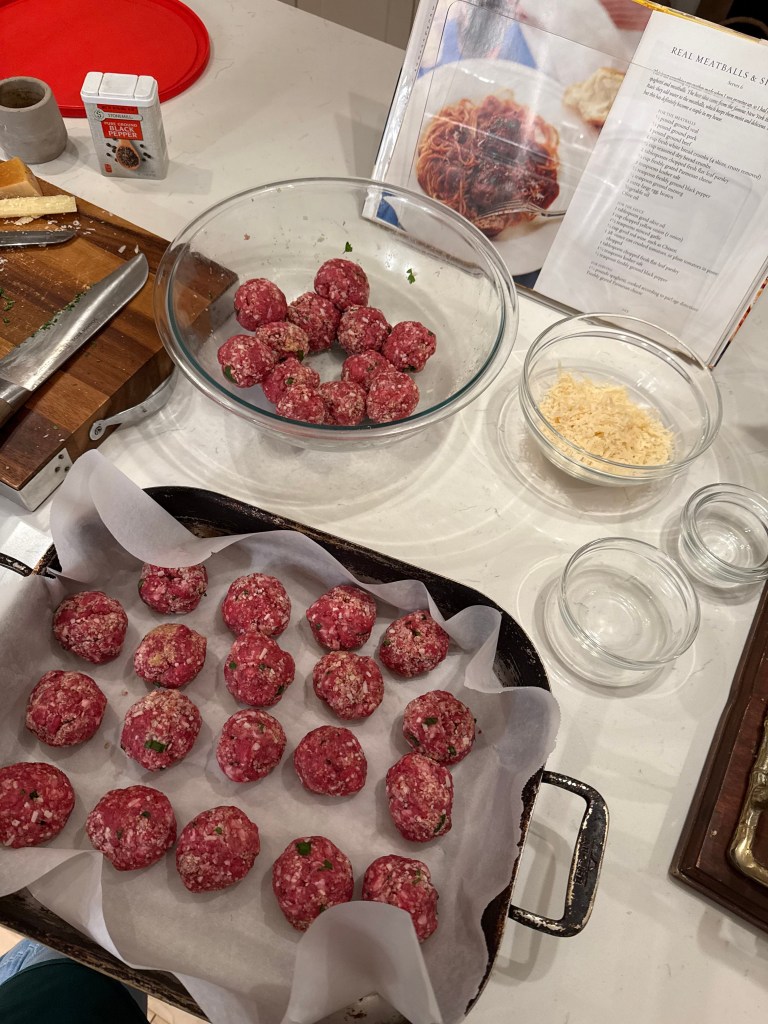 Homemade spaghetti sauce with ground beef, zucchini and onion prepared in a food processor.